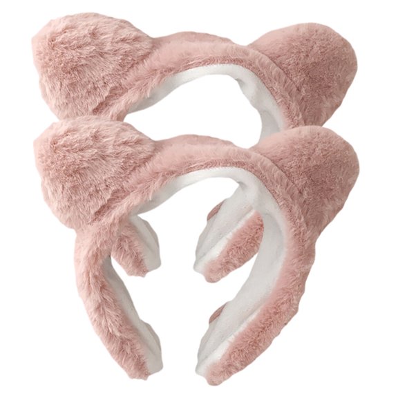 MOKKHNB 2Pcs Pink Headband Plush Cat Ears for Grooming and Face Washing