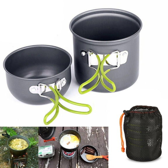 MOKKHNB 2Pcs Portable Pot Pan and Cooker Set for Hiking Backpacking and Outdoor Cooking Grey