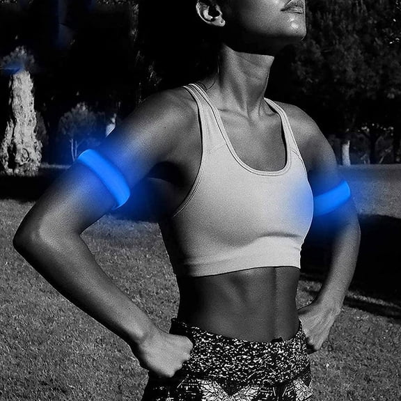 MOKKHNB Glowing Armbands Blue Nylon LED Reflective Running Gear for Daily Use 2Pcs