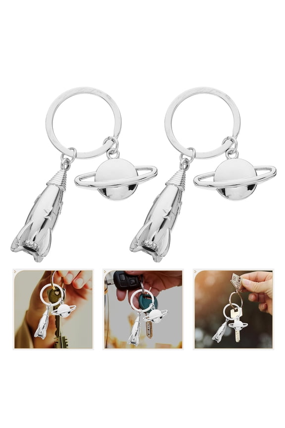 2Pcs Space Planet Key Pendants Durable Zinc Alloy Key Rings for Everyday Use