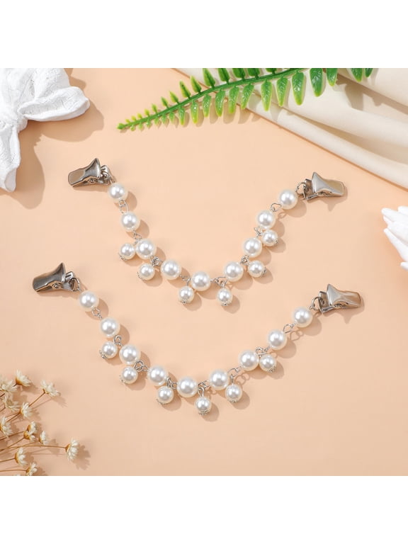 2Pcs Elegant White Resin Sweater Chains with Vintage Cardigan Clips and Clasps
