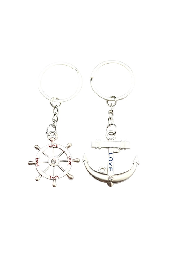 2-Pack Rudder Anchor Keychains Zinc Alloy Key Stylish Couple Charms Perfect for and Special Occasions