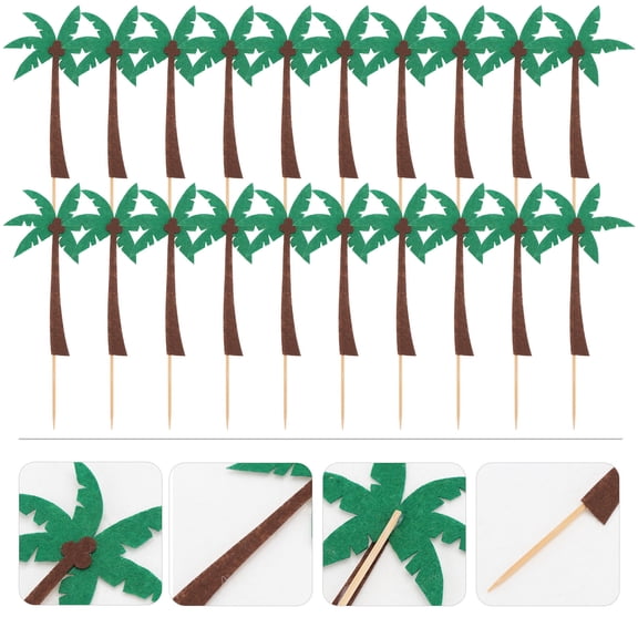 MOKKHNB 30Pcs Green Coconut Tree Cake Topper for Hawaiian Party Decor and Cake Decoration