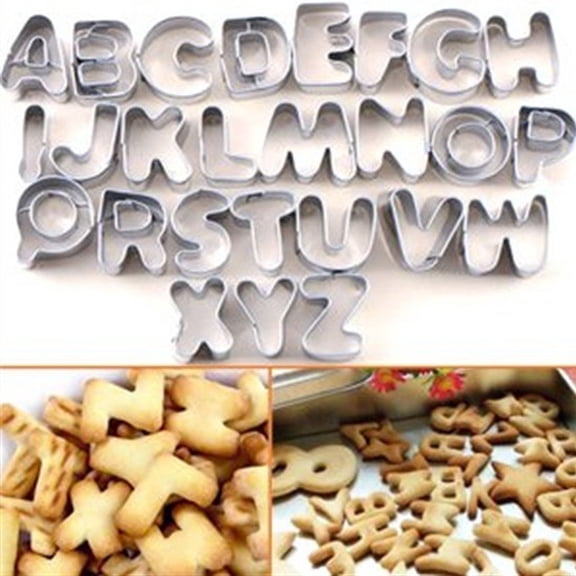 MOKKHNB Plated Silver Metal Alphabet Letters Cookie Molds 37Pcs for Fondant Cakes and Biscuits