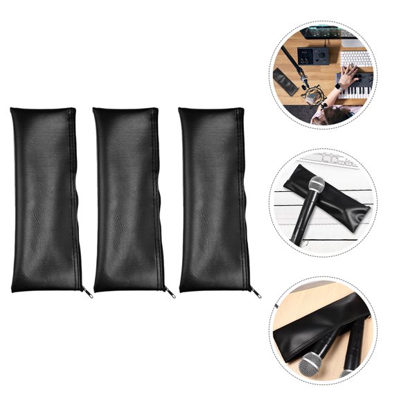 MOKKHNB 3Pcs Black Cordless Microphone Bags for Travel Storage with Scratch Proof Shock Resistant Design