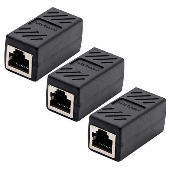 MOKKHNB 3Pcs Black Ethernet Cable Extender Adapter Compatible with Cat5 and Cat6 Rj45 Connectors