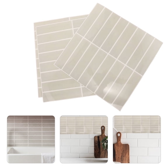 MOKKHNB 3Pcs Peel and Stick Kitchen Wall Tile Decals Beige with Easy Application and Waterproof Design