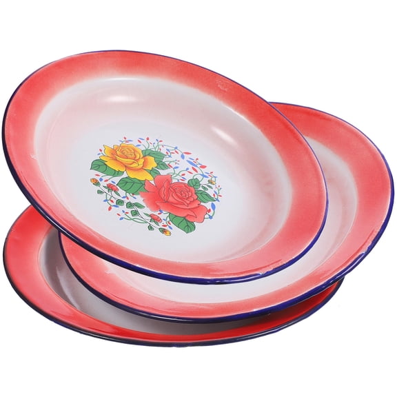 MOKKHNB 3pcs Square Steamed Dish Plates Iron Enamel Platter for Friends