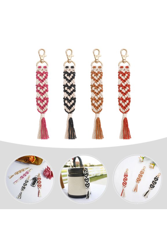 4Pcs Tassel Keychain Pendant Braided Rope Hanging Decor with Swivel Snap Hook for Bags