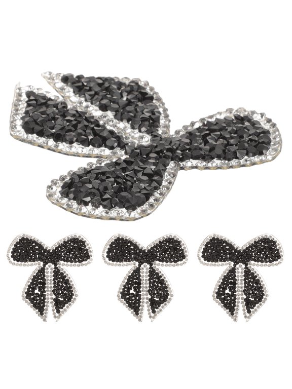 Versatile Black Rhinestone Bow Patches for Clothing Decor Iron on and Sew on