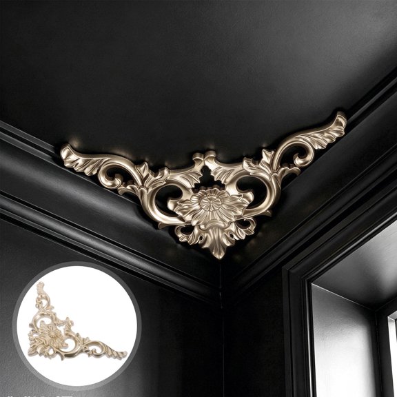 MOKKHNB 4Pcs Lightweight Golden Decorative Corner Applique with Embossed Rococo Design for Ceiling Walls