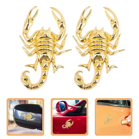 MOKKHNB 4Pcs Metal Car Badge Decals in Golden with Textured Scorpion Shape for Vehicle Decor