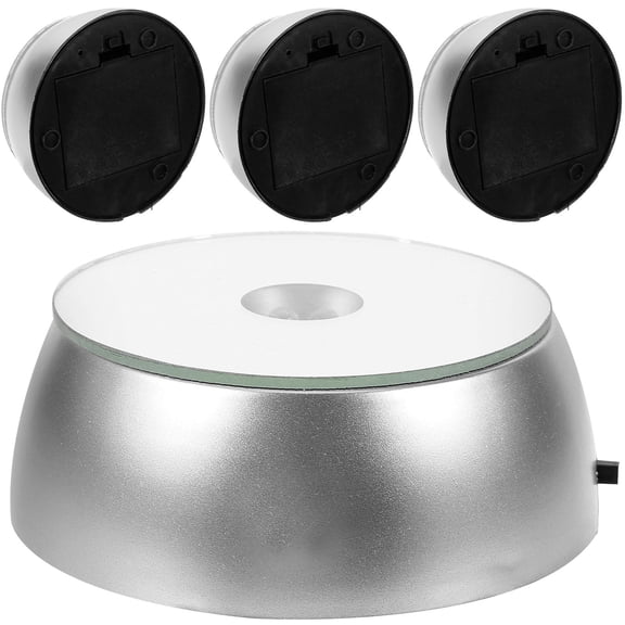 MOKKHNB 4Pcs Silver LED Display Stand Base Battery Operated for Crystal Glass Figurines and Jewelry Decoration