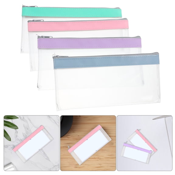 MOKKHNB 4Pcs Small Envelope Bag with Zipper for Cash Budgeting Clear Frosted Durable Storage Pouch