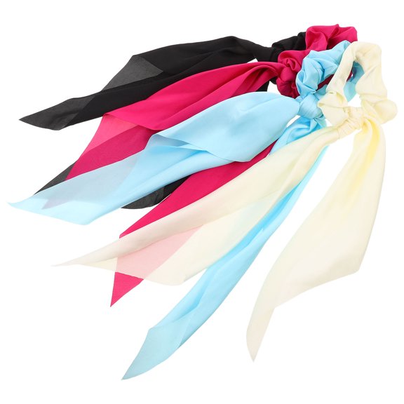 MOKKHNB 4Pcs Stylish Bowknot Ponytail Holders with Long Ribbon Multicolor Scarf Scrunchies