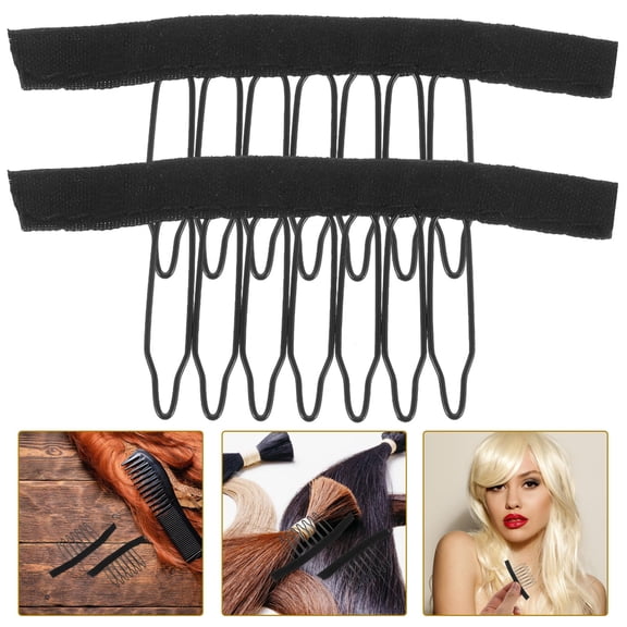 MOKKHNB 50Pcs Black Wig Combs 7 Teeth Steel Clips for Secure and Comfortable Wig Cap Hair Use