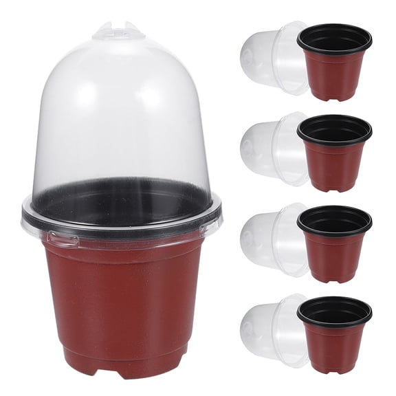 MOKKHNB 5Pcs Garden Plastic Planter Pots with Transparent Dome Red for Versatile Planting Needs