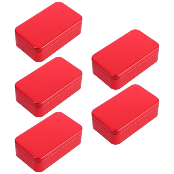 MOKKHNB 5Pcs Red Tinplate Storage Boxes with Flip Top Lid for Home Small Items