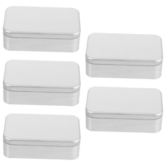 MOKKHNB 5Pcs Tin Box with Lid Storage Silver Tinplate Flip Top Design for Women