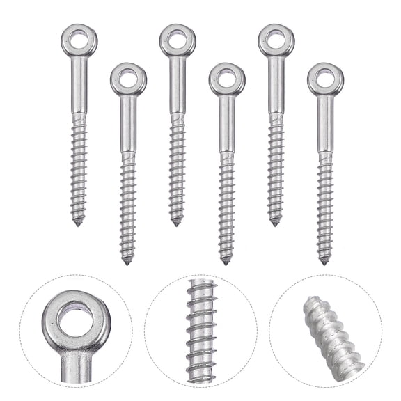 MOKKHNB 6Pcs Heavy Duty Stainless Steel Eyelet Screws Durable Plated Silver Finish for Home and Outdoor