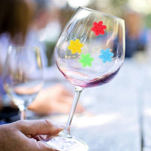 MOKKHNB 6Pcs Silicone Wine Glass Markers Flower Design Decorative Drink Identifiers