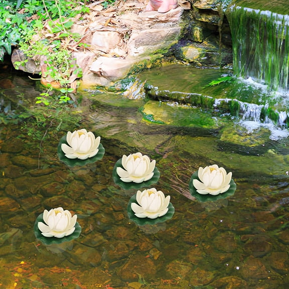 MOKKHNB 6Pcs Simulated Lotus Flower Decorations for Fish Tank and Garden Pond Light Yellow