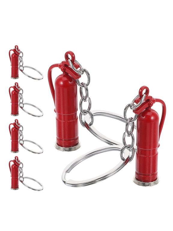 6Pcs Unique Firefighter Keychain Red Alloy Extinguisher Keyring for Decorative Key and Bag Hanging