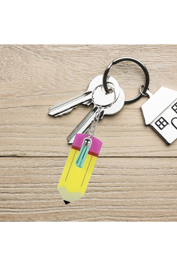 6Pcs Yellow Acrylic Pencil Keychains Decorative Bag Pendant Keyrings