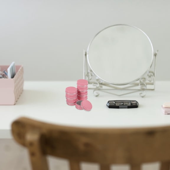 MOKKHNB 8Pcs Small Container Round Tin Container Pink Aluminum Waterproof for Travel and Daily Use