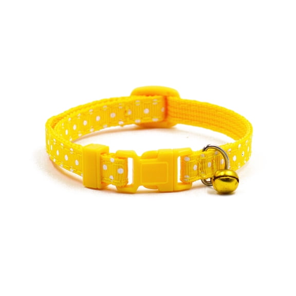 MOKKHNB Adjustable Yellow Dog Bell Collar with Polka Dots Comfortable for Small Pets