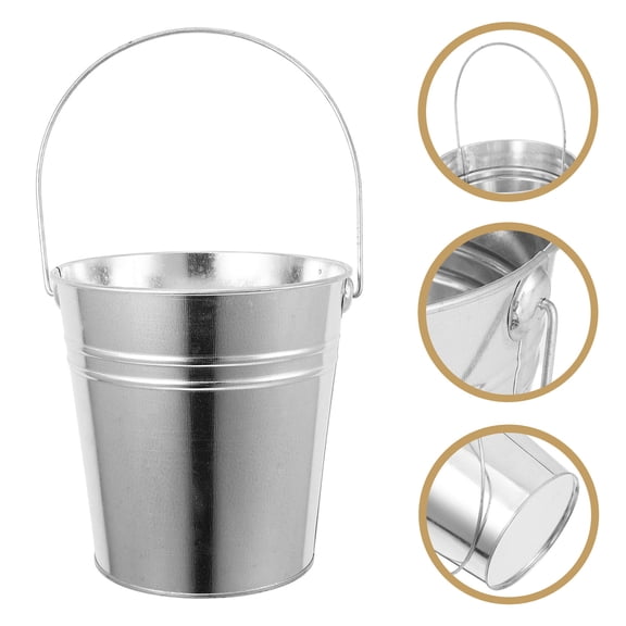 MOKKHNB Vintage Metal Bucket Plated Silver for Desktop Storage and Party Favors