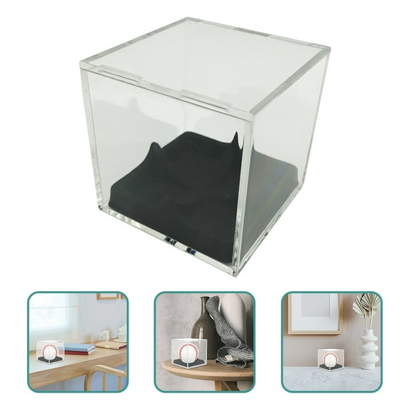 MOKKHNB Ball Display Case for Softball Black Plastic Display Box with Stable Base