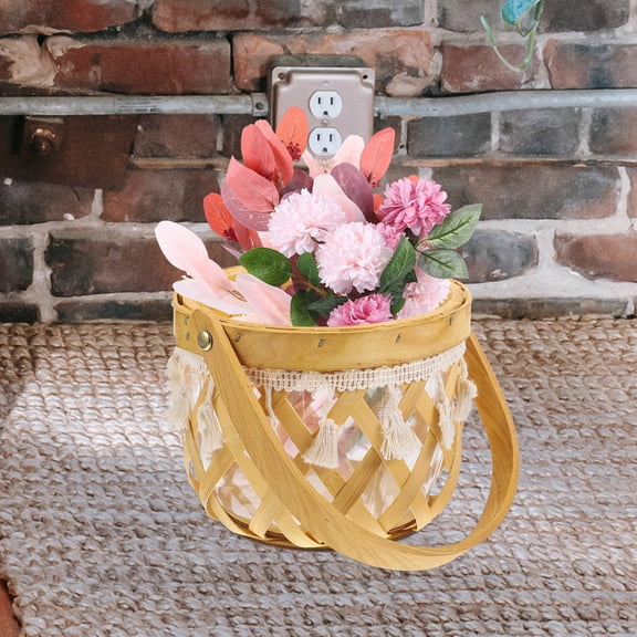 MOKKHNB Beige Wood Woven Flower Basket for Indoor and Outdoor Use Decorative Planter for Flower Pots 9.5 x 9.5 x 8.5