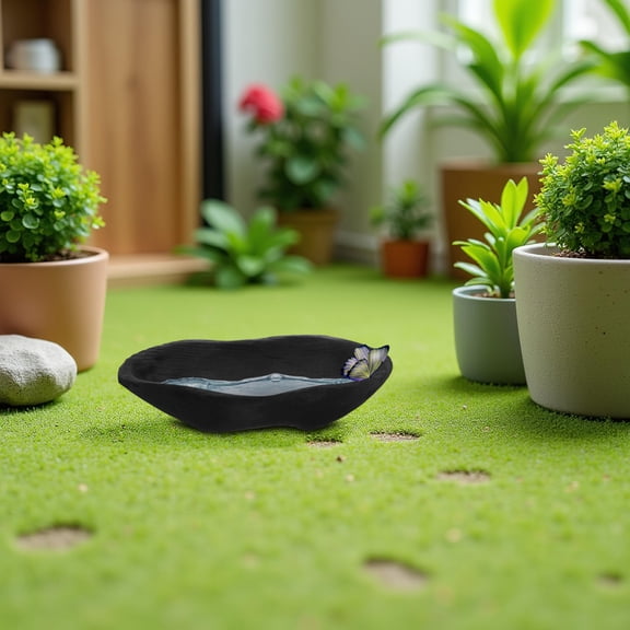 MOKKHNB Black Wooden Tabletop Birdbath for Outdoor Patio Featuring Unique Water System and Wildlife Attracting Design