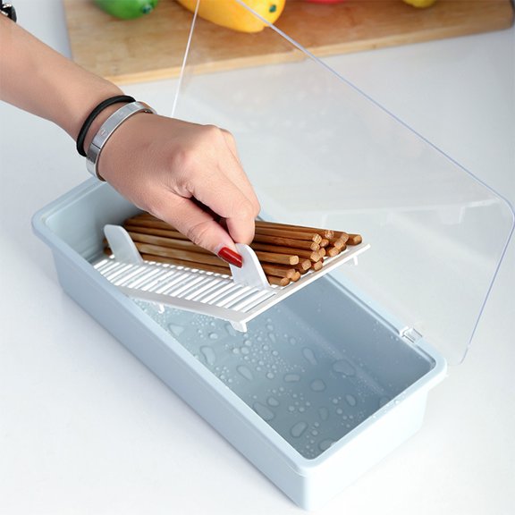 MOKKHNB Blue Plastic Kitchen Supply Chopsticks Box with Drain Holes and Compact Storage