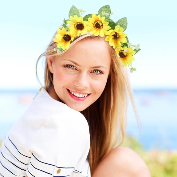 MOKKHNB Bohemian Flower Crown Headband Sunflower Headpiece Lightweight Fabric Accessory