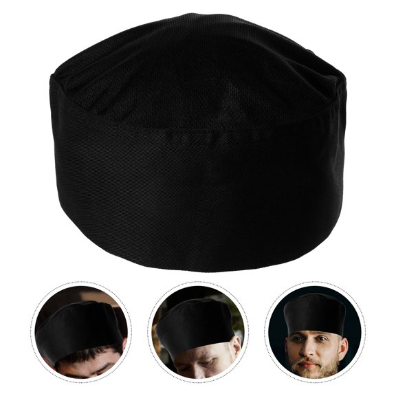 MOKKHNB Breathable Kitchen Serving Hat Black Cotton 1Pcs Classic Round Top