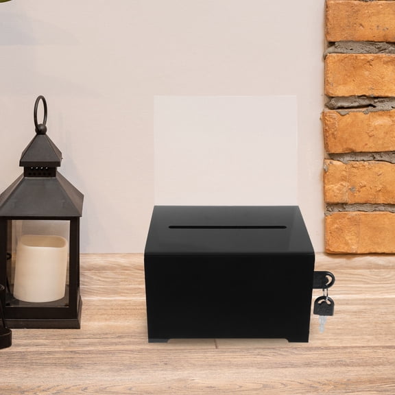 MOKKHNB Charity Donation Box with Sign Holder Black Acrylic for Home Use 1Pcs