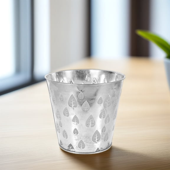 MOKKHNB Decorative Grey Metal Flower Bucket Featuring Carved Maple Leaf Pattern