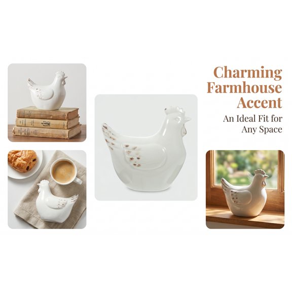 MOKKHNB Decorative White Ceramic Hen Figurine with Modern Minimalist Style for Tabletop Display