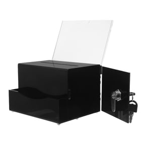MOKKHNB Acrylic Lock Box with Key for Tips Donation Ballots and Raffle Black Storage Case