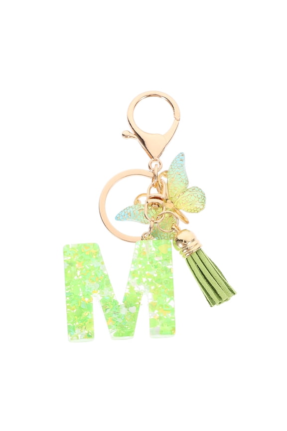 Green Resin Initial Keychain with Star and Charms, Stylish Accessory for Backpack, Handbag, and Daily Use