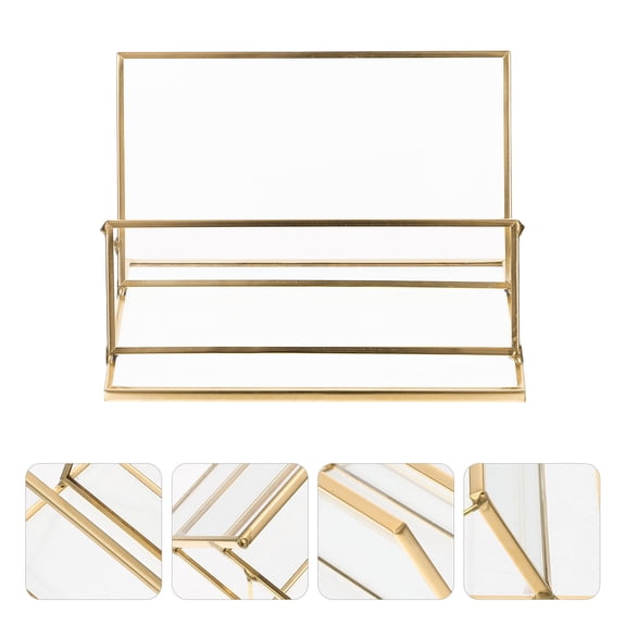 MOKKHNB Golden Brass Glass Business Card Holder Box for Office Desk Storage