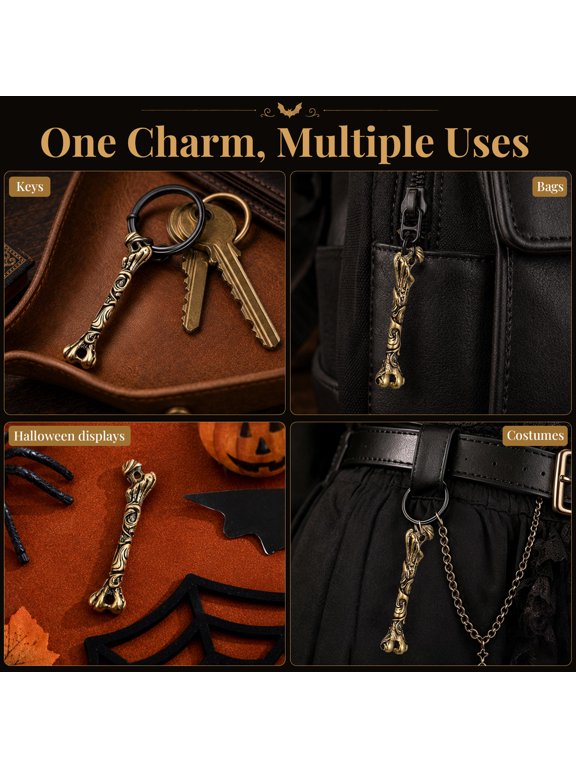 Brass Bone Key Charm Decorative Keychain Pendant for Desk and Bag Ornament