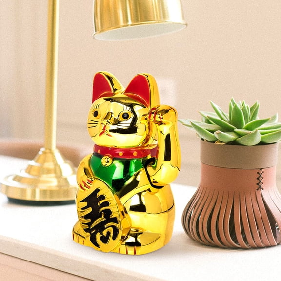 MOKKHNB Fashionable Golden Waving Paw Cat Sculpture for Store and Home Decoration