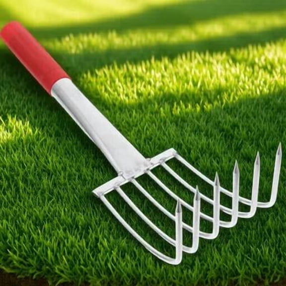 MOKKHNB Professional Stainless Steel Clam Rake Red Efficient Design for Gardening