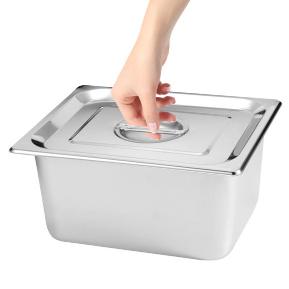 MOKKHNB Home Use Stainless Steel Buffet Tray with Lid Plated Silver Smooth Rounded Design