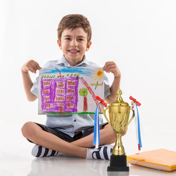 MOKKHNB Large Golden Metal Trophy Award for Sports Match with Robust Build and Stable Display