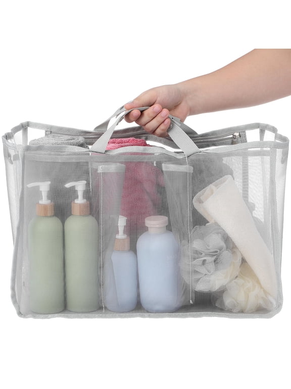 Large Grey Mesh Beach Bag Organizer Insert with Zipper for Travel and Swimming Gear