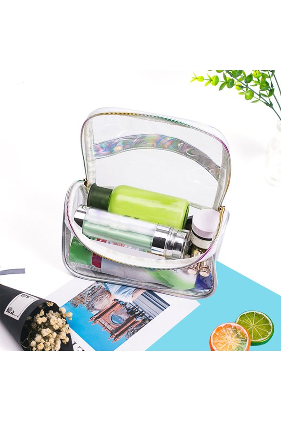 Large Transparent Travel Toiletry Pouch with PU and Dacron Material for Storage